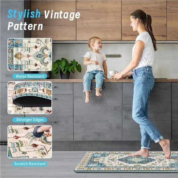 Boho Anti Fatigue Kitchen Mat Set Cushioned Non Slip Waterproof Floor Rugs - Picture 5 of 8